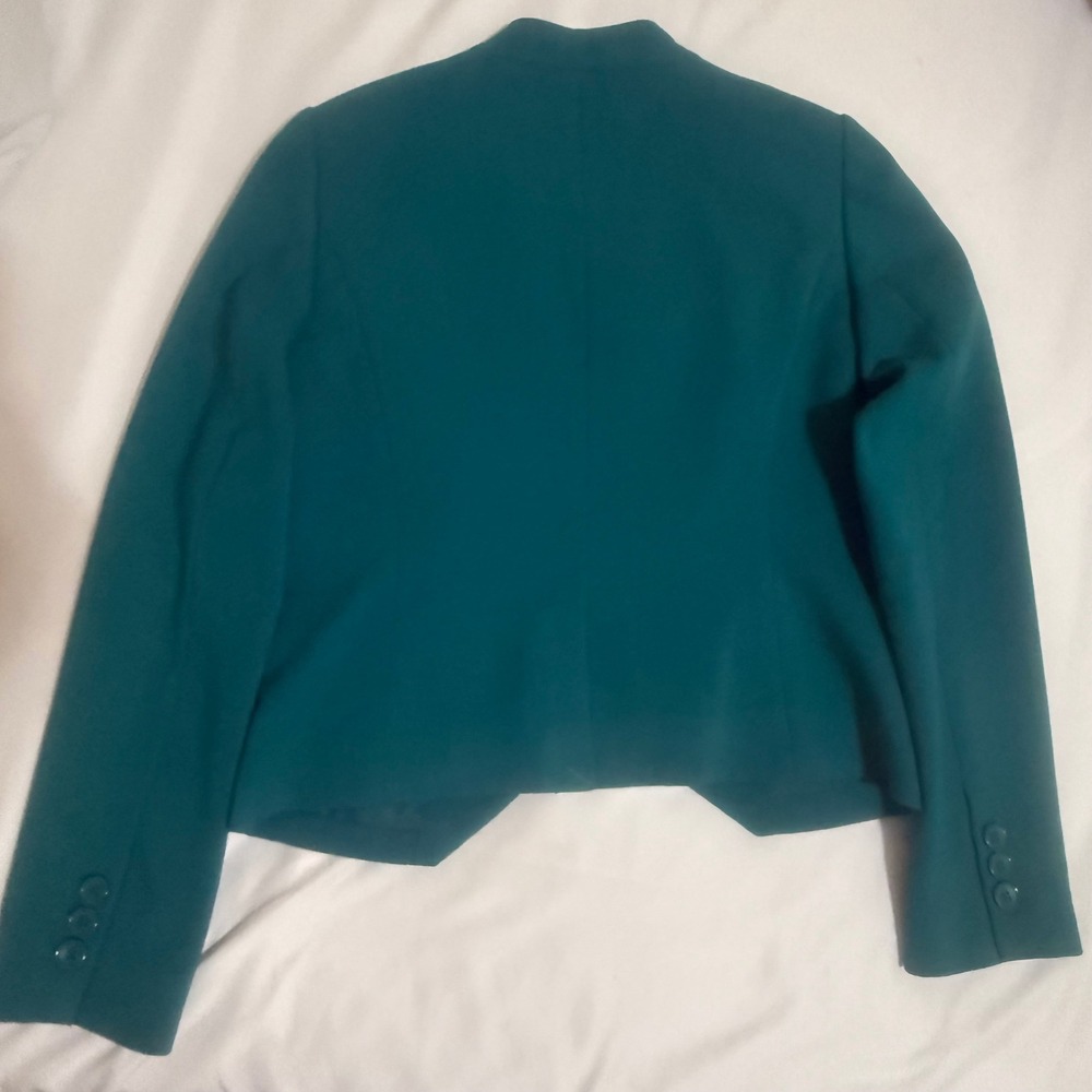 The Limited Teal Blue Open Front Collarless Cropped Blazer Jacket Womens Size S